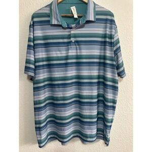 Hickey Freeman Golf XXL Striped Polo Shirt Blue Green Performance Mens